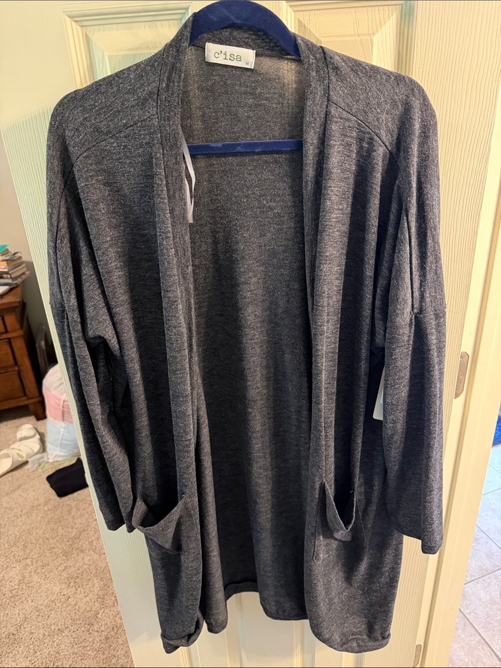c'isa Women's Open-Front Cardigan Sweater in Charcoal